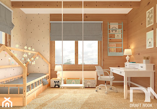 Pokój dziecka w domu z bali - Średni szary pokój dziecka dla dziecka dla nastolatka dla chłopca dla dziewczynki, styl rustykalny - zdjęcie od Draft Nook Studio Daria Gołębiowska