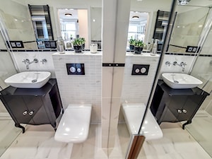 Łazienka marmur - Mała z lustrem z marmurową podłogą łazienka z oknem, styl tradycyjny - zdjęcie od YES4DESIGN