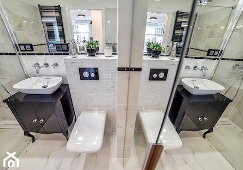 Łazienka marmur - Mała z lustrem z marmurową podłogą łazienka z oknem, styl tradycyjny - zdjęcie od YES4DESIGN