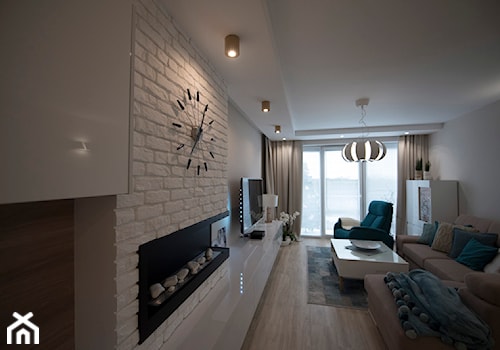 Salon z aneksem w stylu skandynawskim - Mały biały salon z tarasem / balkonem, styl skandynawski - zdjęcie od YES4DESIGN