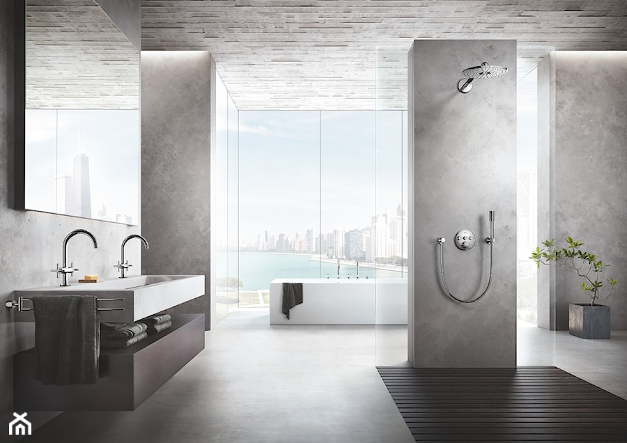 ATRIO - Duża z lustrem z dwoma umywalkami łazienka z oknem, styl nowoczesny - zdjęcie od GROHE