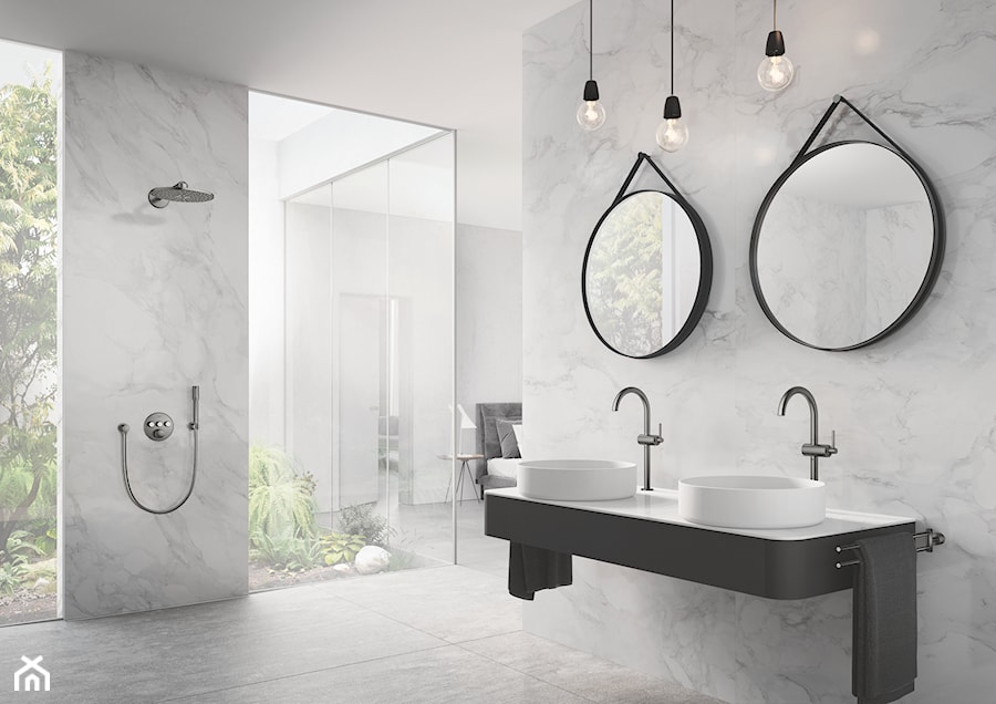 ATRIO - Duża jako pokój kąpielowy z dwoma umywalkami łazienka z oknem, styl minimalistyczny - zdjęcie od GROHE