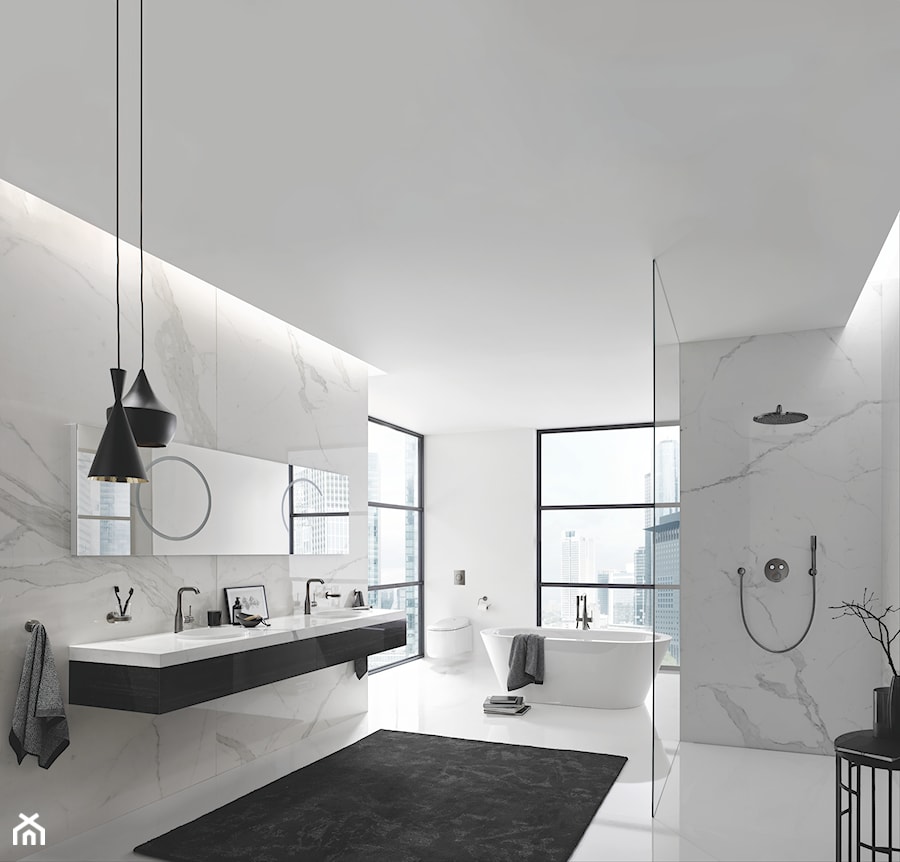 Baterie łazienkowe Essence - Duża jako pokój kąpielowy z dwoma umywalkami łazienka z oknem, styl nowoczesny - zdjęcie od GROHE