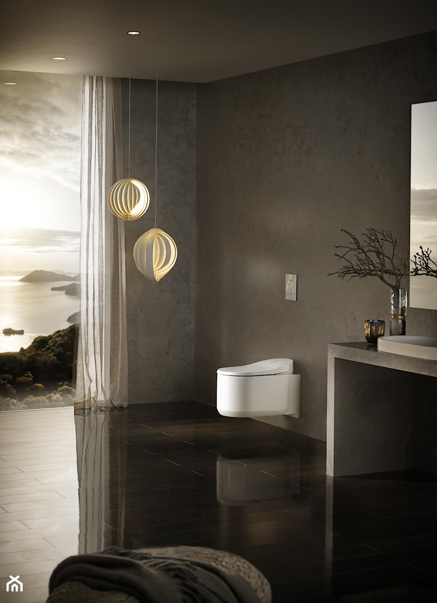 Toalety myjące - Średnia z lustrem z punktowym oświetleniem łazienka z oknem, styl minimalistyczny - zdjęcie od GROHE