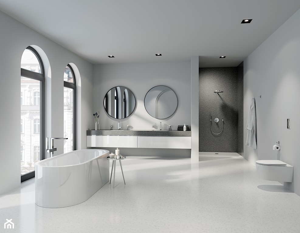minimalistyczna biała łazienka z wanną wolnostojącą, biała łazienka
