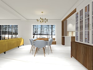 Dom nad jeziorem - Średni szary salon z jadalnią, styl nowoczesny - zdjęcie od Monika Deptuła Projektant Wnętrz
