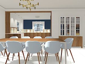 Dom nad jeziorem - Średnia biała jadalnia w salonie w kuchni, styl nowoczesny - zdjęcie od Monika Deptuła Projektant Wnętrz