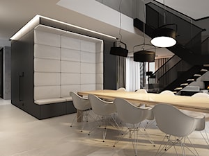 Duża szara jadalnia w salonie - zdjęcie od OMCD Architects