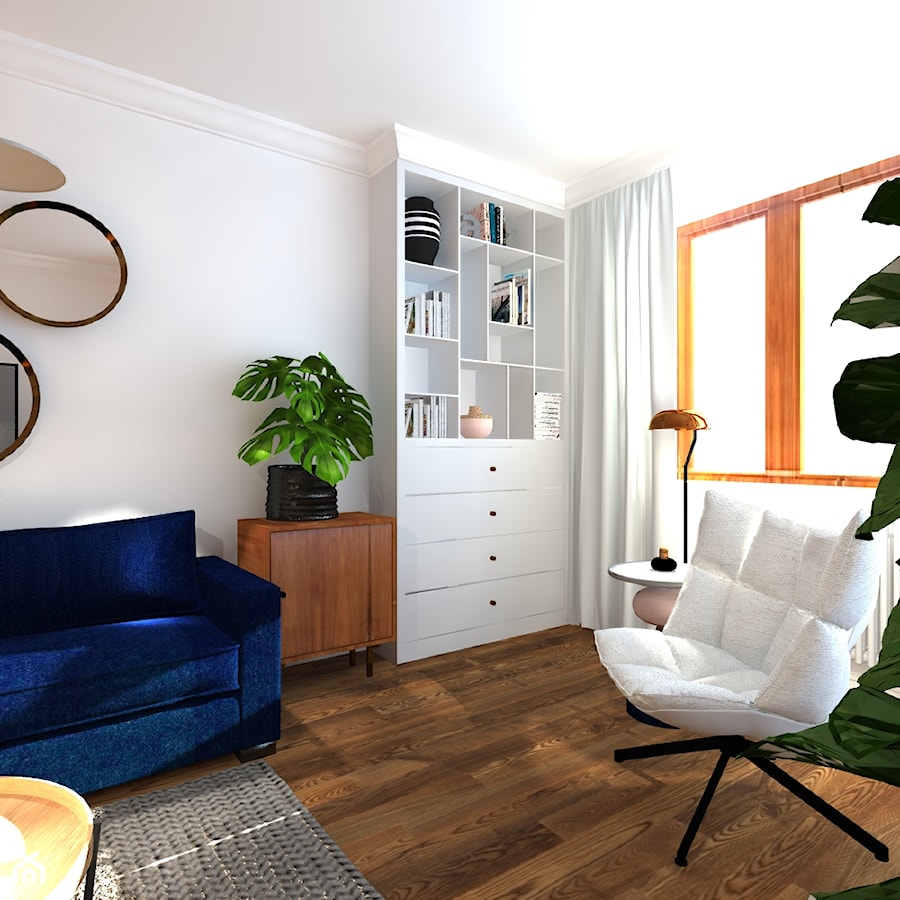 Mieszkanie w stylu Mid-century modern - Mały biały salon, styl skandynawski - zdjęcie od Base Architekci
