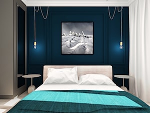 Mieszkanie w stylu Mid-century modern - Mała niebieska szara sypialnia, styl glamour - zdjęcie od Base Architekci