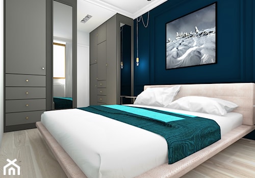 Mieszkanie w stylu Mid-century modern - Średnia niebieska szara sypialnia, styl nowoczesny - zdjęcie od Base Architekci