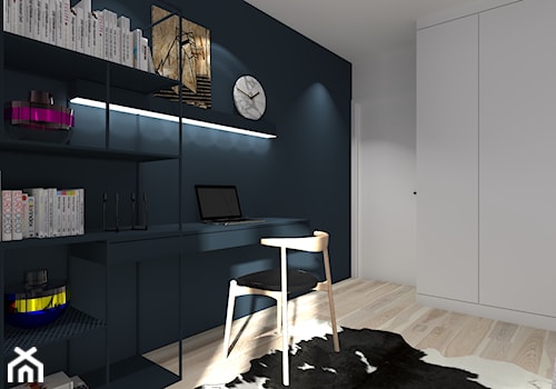 Mieszkanie w stylu Mid-century modern - Średnie w osobnym pomieszczeniu z zabudowanym biurkiem białe niebieskie biuro, styl industrialny - zdjęcie od Base Architekci