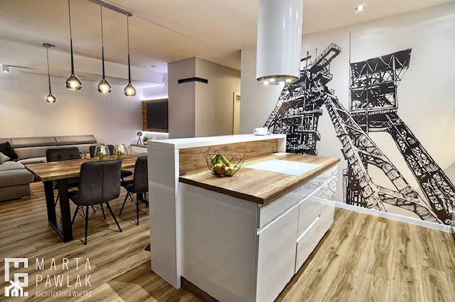 Dom Jednorodzinny Katowice - Mała otwarta z salonem beżowa z zabudowaną lodówką kuchnia jednorzędowa, styl nowoczesny - zdjęcie od MARTA PAWLAK ARCHITEKTURA WNĘTRZ