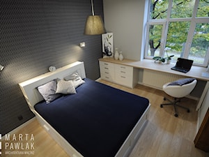 Mieszkanie w kamienicy Cieszyn - Realizacja - Mała biała czarna z biurkiem sypialnia, styl nowoczesny - zdjęcie od MARTA PAWLAK ARCHITEKTURA WNĘTRZ
