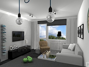 Projekt mieszkania w Zielonej Górze - Mały biały szary salon z bibiloteczką, styl nowoczesny - zdjęcie od K&K Pracownia Projektowania Wnętrz