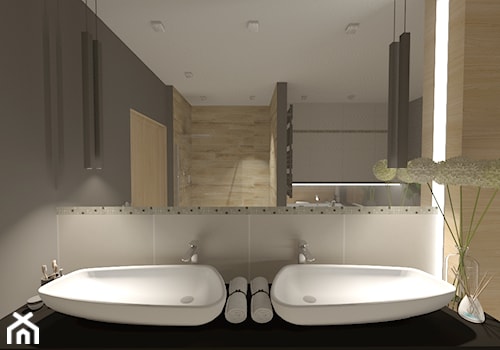 łazienka w domu jednorodzinnym - Średnia bez okna z lustrem z dwoma umywalkami z punktowym oświetleniem łazienka, styl nowoczesny - zdjęcie od ARCHITEKT WNĘTRZ OPOLE Anna Boruch Kuńka