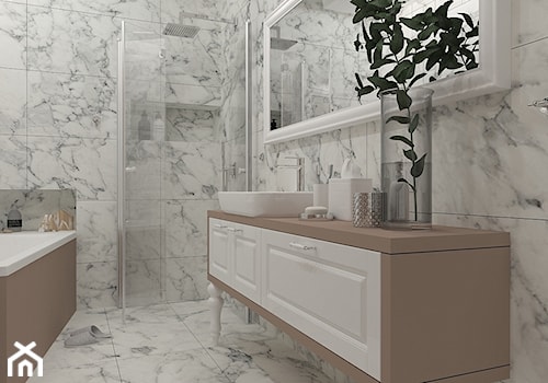 Klasyka w nowym wydaniu - Średnia bez okna z lustrem z marmurową podłogą łazienka, styl tradycyjny - zdjęcie od MOTIF DESIGN