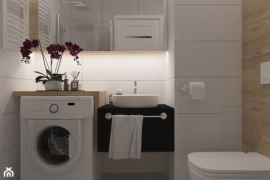 Łazienka w bloku 3 m2 - Mała bez okna z pralką / suszarką z lustrem łazienka, styl nowoczesny - zdjęcie od MOTIF DESIGN
