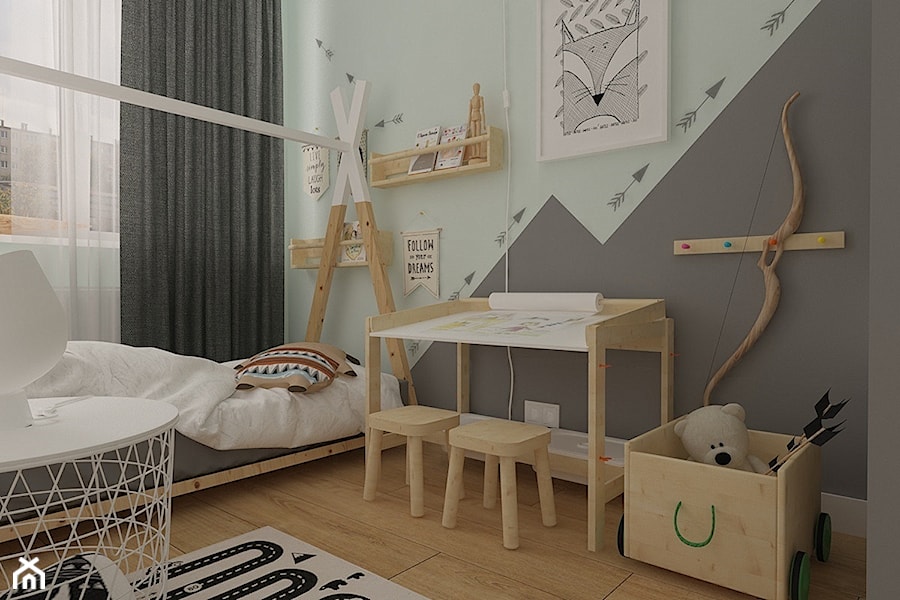 Polna-Północ - Mały szary pokój dziecka dla dziecka dla chłopca dla dziewczynki, styl skandynawski - zdjęcie od MOTIF DESIGN