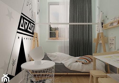 Polna-Północ - Mały biały miętowy szary pokój dziecka dla dziecka, styl skandynawski - zdjęcie od MOTIF DESIGN