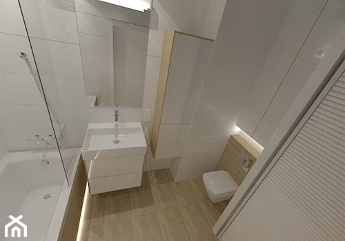 Biel i drewno - Średnia bez okna z lustrem łazienka, styl skandynawski - zdjęcie od Agata Grajczak