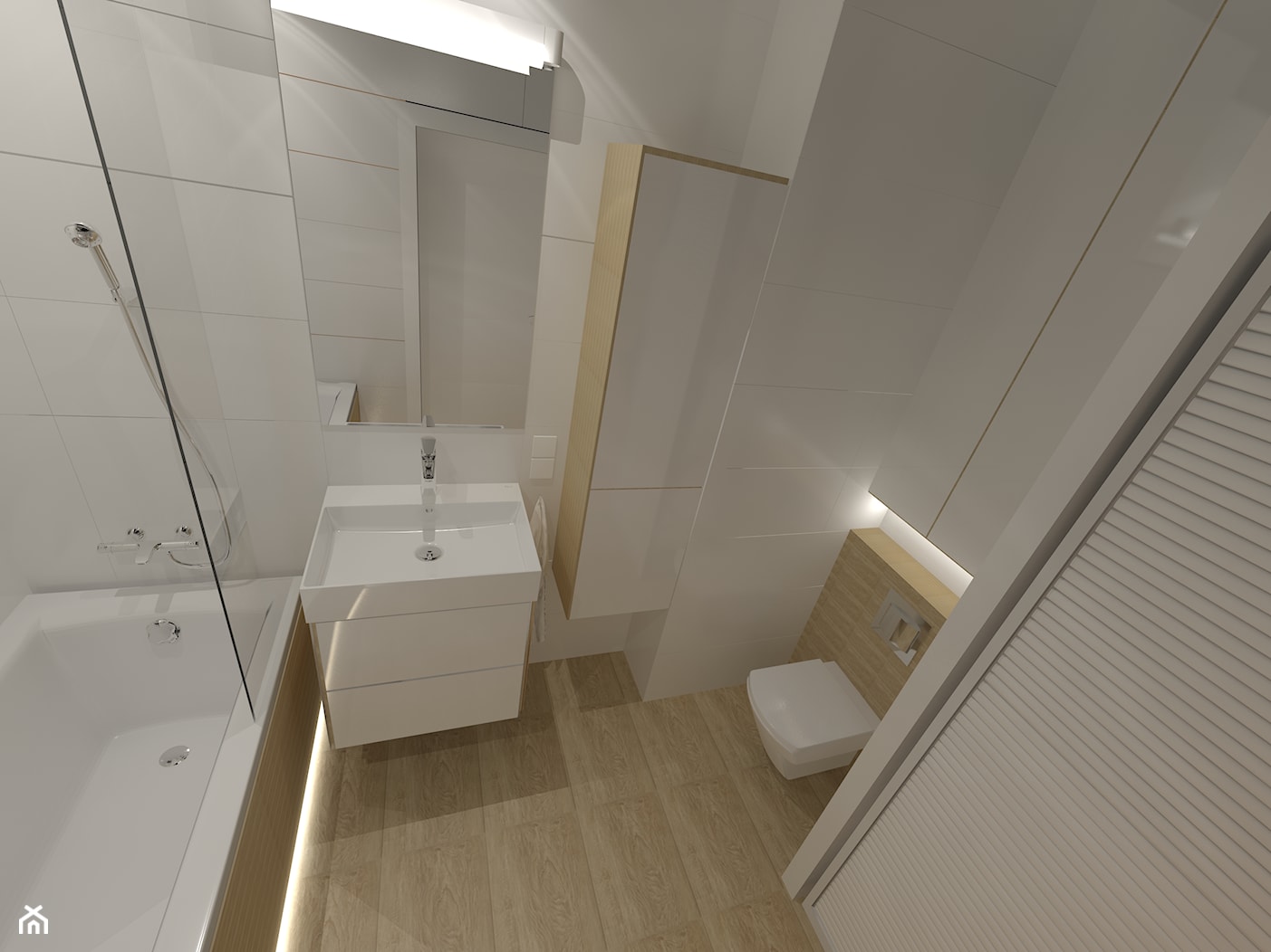 Biel i drewno - Średnia bez okna z lustrem łazienka, styl skandynawski - zdjęcie od Agata Grajczak - Homebook