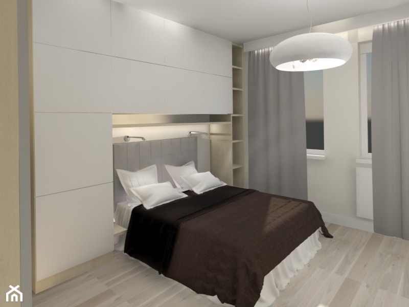 Biel i drewno sypilnia - Średnia biała szara sypialnia - zdjęcie od Agata Grajczak