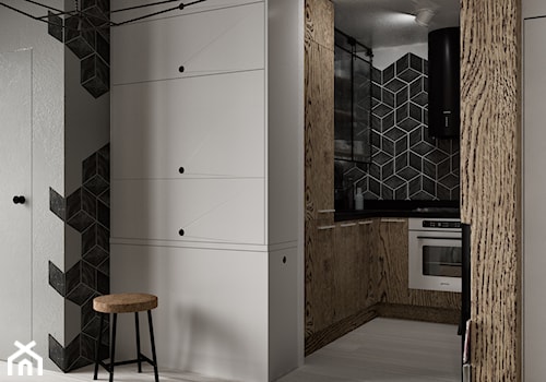 Mała otwarta z zabudowaną lodówką kuchnia, styl nowoczesny - zdjęcie od troomono