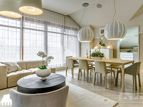 Aranżacje wnętrz - Salon: Apartament Gdańsk I - Średni biały salon z jadalnią, styl nowoczesny - ASAR projekt. Przeglądaj, dodawaj i zapisuj najlepsze zdjęcia, pomysły i inspiracje designerskie. W bazie mamy już prawie milion fotografii!