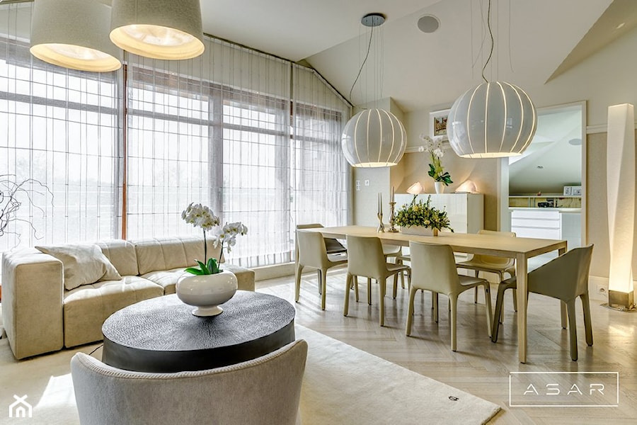 Apartament Gdańsk I - Średni biały salon z jadalnią, styl nowoczesny - zdjęcie od ASAR projekt