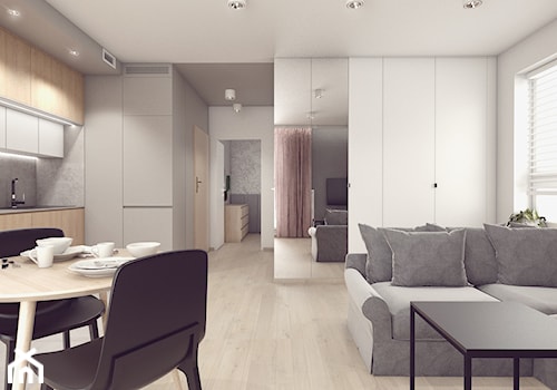 UniFlat (mieszkanie do wynajęcia) - Średni biały szary salon z kuchnią z jadalnią, styl nowoczesny - zdjęcie od NORMY