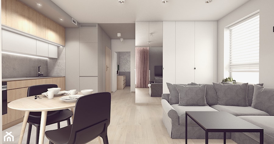 UniFlat (mieszkanie do wynajęcia) - Średni biały szary salon z kuchnią z jadalnią, styl nowoczesny - zdjęcie od NORMY