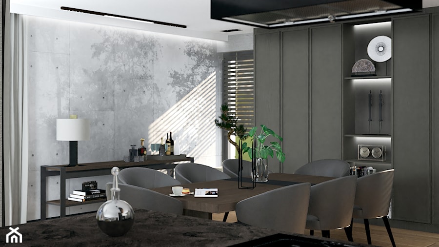 Wyjątkowy - Średnia szara jadalnia w salonie, styl nowoczesny - zdjęcie od Fossil Studio