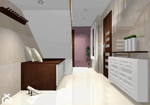 Dom rodzinny 3-poziomowy - Średni z wieszakiem biały różowy hol / przedpokój, styl nowoczesny - zdjęcie od deSIGNum studio kreacji