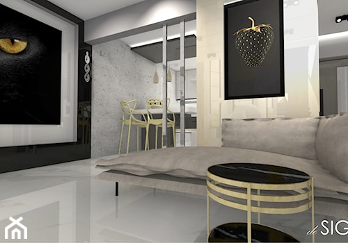 Dom na rozdrożu - Średni szary salon z jadalnią, styl glamour - zdjęcie od deSIGNum studio kreacji