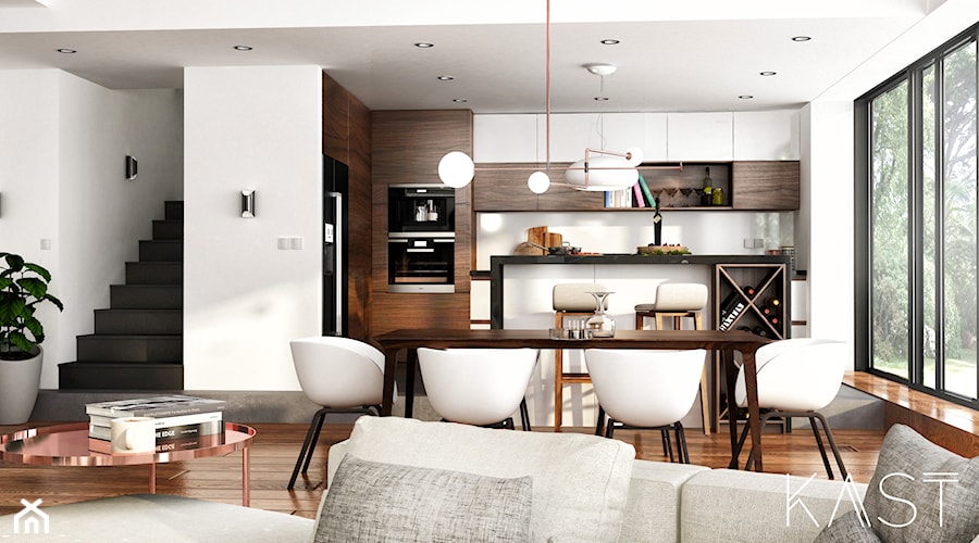 Drewno + Beton - Duża biała jadalnia w kuchni, styl nowoczesny - zdjęcie od KAST DESIGN