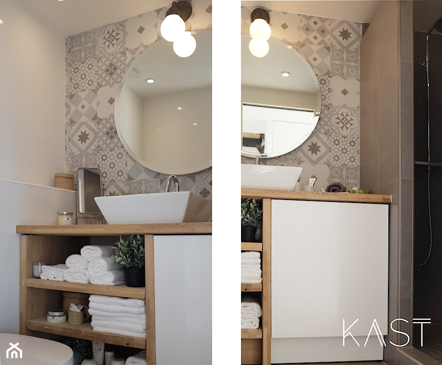 Loft 40 m2 - Mała na poddaszu bez okna łazienka, styl skandynawski - zdjęcie od KAST DESIGN