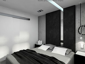 Inventive Interiors - Projekt biało-czarnego mieszkania 55m2 - Sypialnia, styl industrialny - zdjęcie od Inventive Interiors