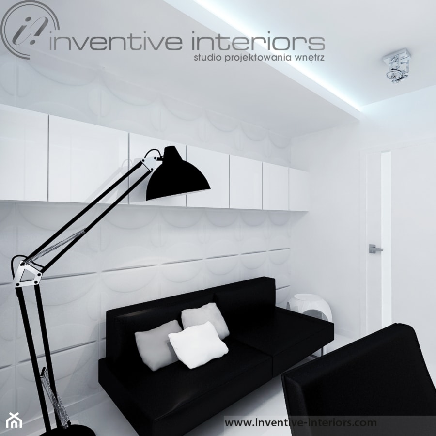 Inventive Interiors - Projekt biało-czarnego mieszkania 55m2 - Biuro, styl minimalistyczny - zdjęcie od Inventive Interiors