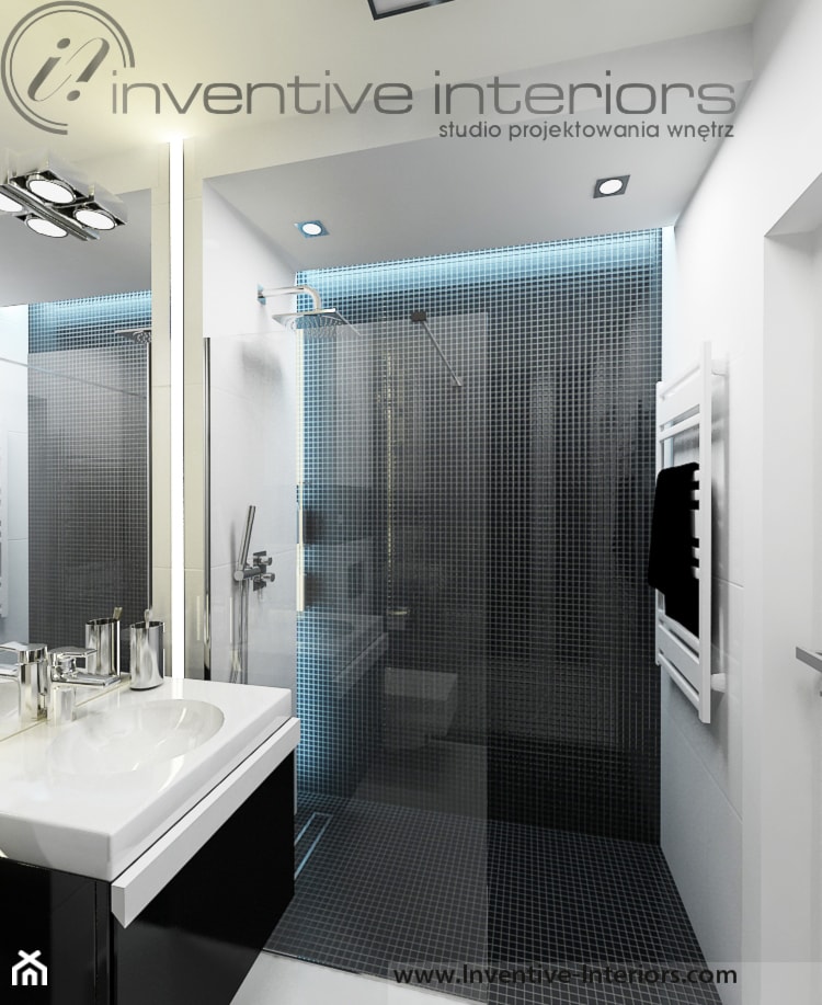 Inventive Interiors - Projekt biało-czarnego mieszkania 55m2 - Łazienka, styl minimalistyczny - zdjęcie od Inventive Interiors