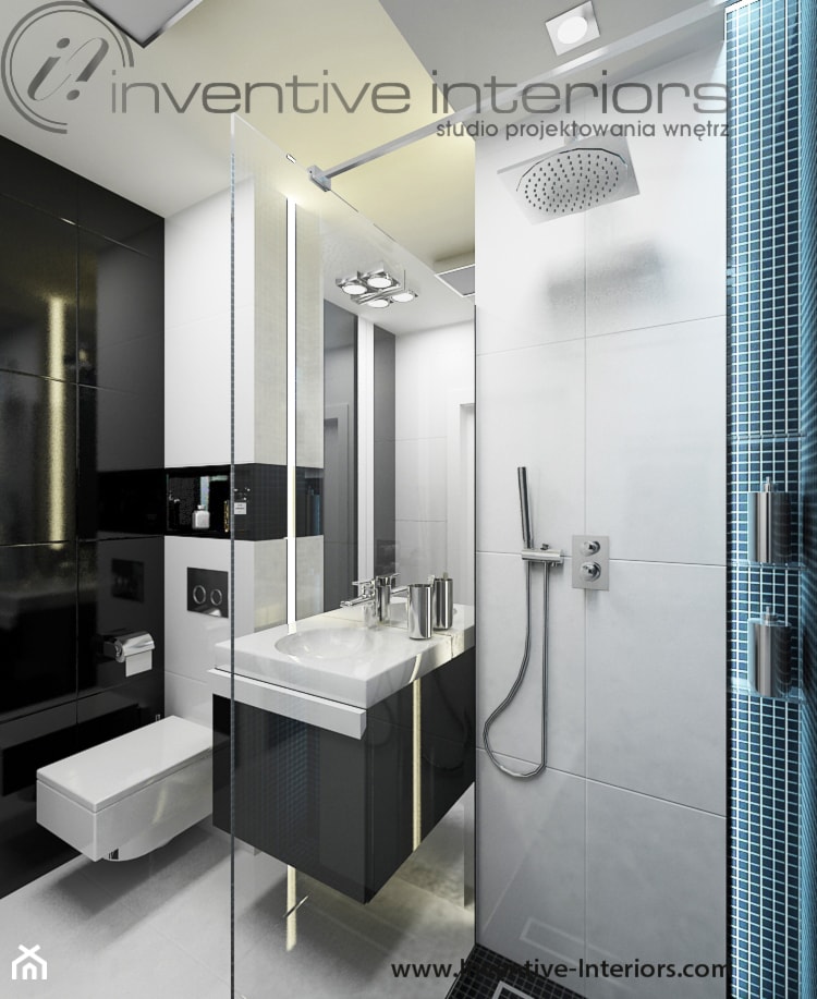 Inventive Interiors - Projekt biało-czarnego mieszkania 55m2 - Łazienka, styl nowoczesny - zdjęcie od Inventive Interiors