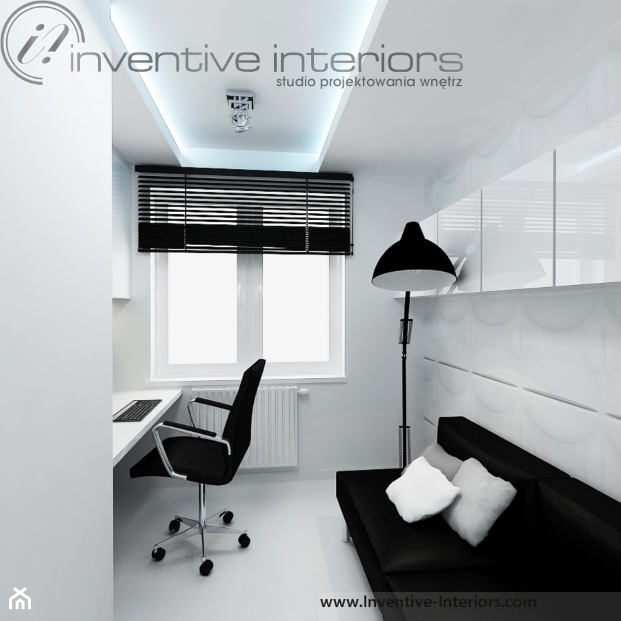 Inventive Interiors - Projekt biało-czarnego mieszkania 55m2 - Biuro, styl minimalistyczny - zdjęcie od Inventive Interiors