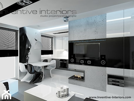 Aranżacje wnętrz - Salon: Inventive Interiors - Projekt biało-czarnego mieszkania 55m2 - Salon, styl minimalistyczny - Inventive Interiors. Przeglądaj, dodawaj i zapisuj najlepsze zdjęcia, pomysły i inspiracje designerskie. W bazie mamy już prawie milion fotografii!
