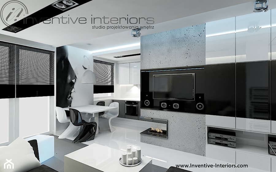 Inventive Interiors - Projekt biało-czarnego mieszkania 55m2 - Salon, styl minimalistyczny - zdjęcie od Inventive Interiors