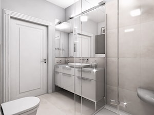 Nieduża łazienka w bieli i szarościach - zdjęcie od Magdalena Sobula Pracownia Projektowa Pe2