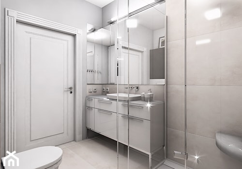 Nieduża łazienka w bieli i szarościach - zdjęcie od Magdalena Sobula Pracownia Projektowa Pe2