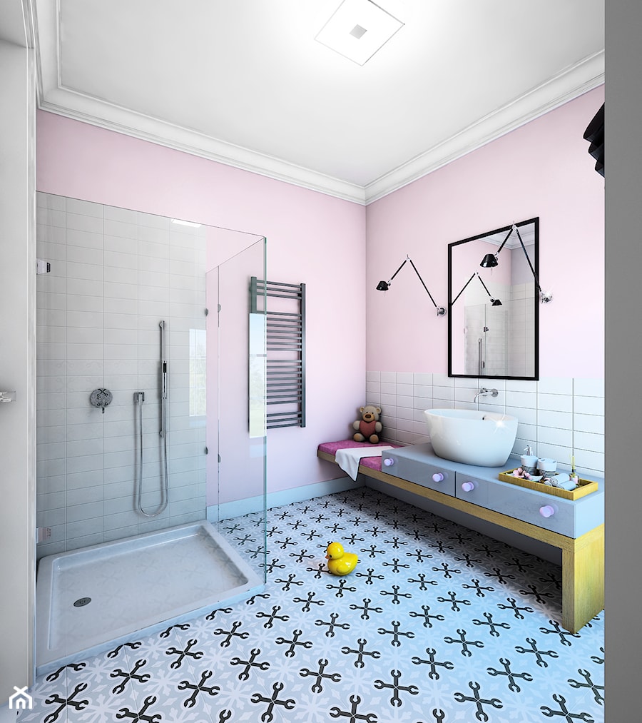 Pastelowa łazienka przy pokoju dziewczynki - zdjęcie od Magdalena Sobula Pracownia Projektowa Pe2