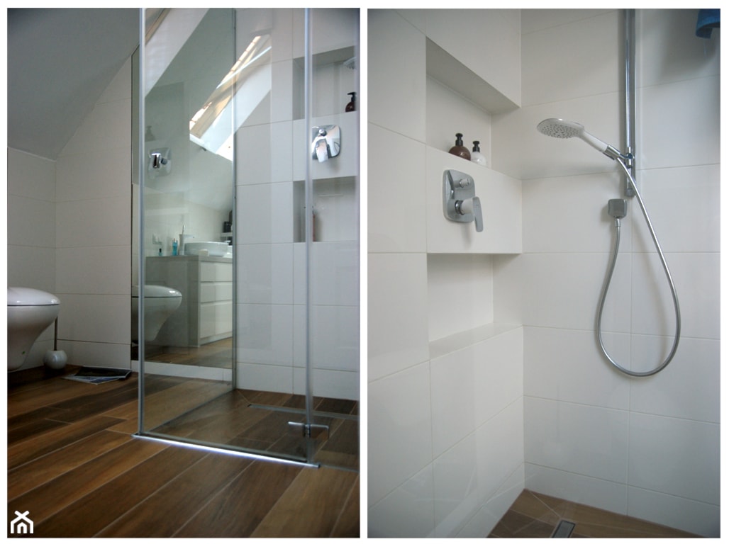 Biała łazienka ze skosem - zdjęcie od Magdalena Sobula Pracownia Projektowa Pe2 - Homebook