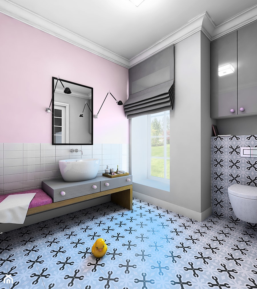 Pastelowa łazienka przy pokoju dziewczynki - zdjęcie od Magdalena Sobula Pracownia Projektowa Pe2