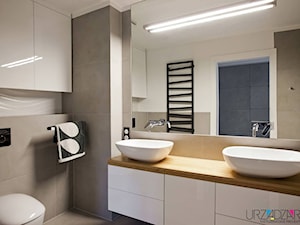 | SZARO NA TANECZNEJ | - Średnia bez okna z lustrem z dwoma umywalkami łazienka, styl minimalistyczny - zdjęcie od URZĄDZARNIA Marta Lebiedzińska